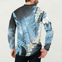 Piko Hawaiian Button Sweatshirt Blue Galaxy Spiral Plumeria Tribal Patterns