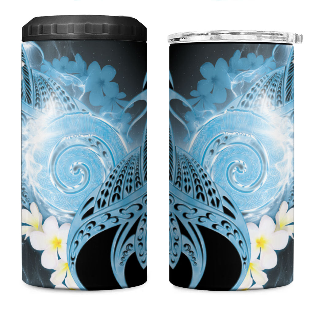 Piko Hawaiian 4 in 1 Can Cooler Tumbler Blue Galaxy Spiral Plumeria Tribal Patterns