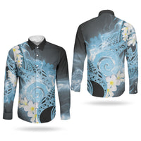 Piko Hawaiian Couples Matching Long Sleeve Bodycon Dress and Long Sleeve Button Shirt Blue Galaxy Spiral Plumeria Tribal Patterns