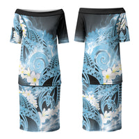 Piko Hawaiian Couples Matching Puletasi and Long Sleeve Button Shirt Blue Galaxy Spiral Plumeria Tribal Patterns