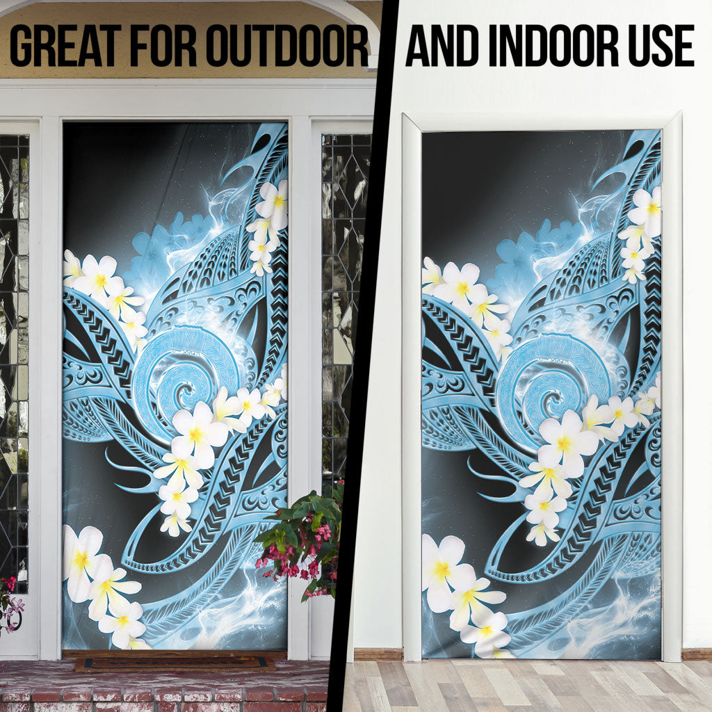 Piko Hawaiian Door Cover Blue Galaxy Spiral Plumeria Tribal Patterns
