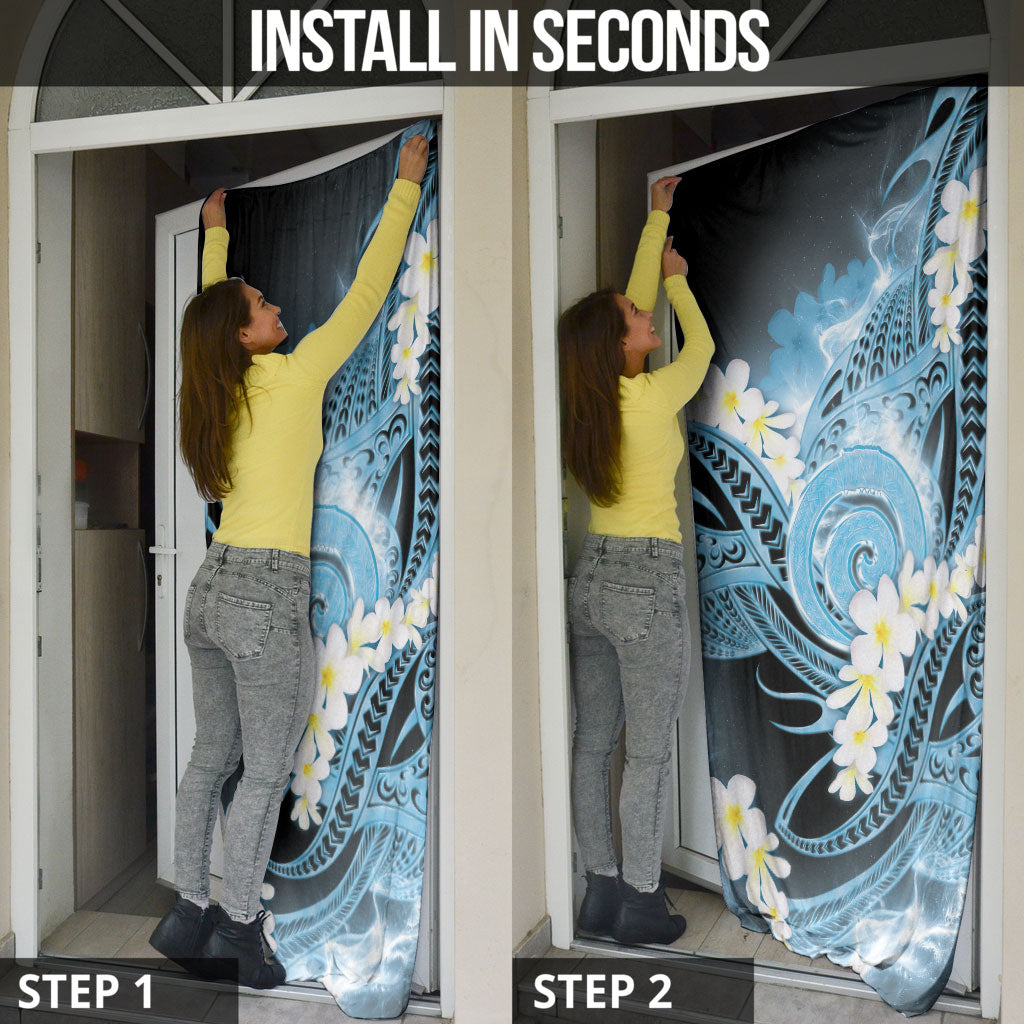 Piko Hawaiian Door Cover Blue Galaxy Spiral Plumeria Tribal Patterns