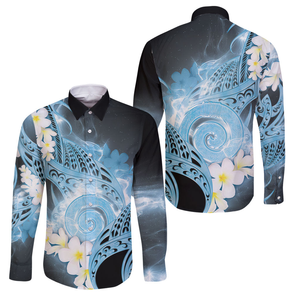 Piko Hawaiian Family Matching Off Shoulder Maxi Dress and Hawaiian Shirt Blue Galaxy Spiral Plumeria Tribal Patterns