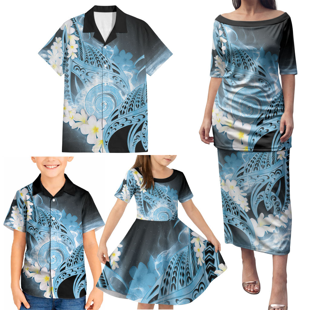 Piko Hawaiian Family Matching Puletasi and Hawaiian Shirt Blue Galaxy Spiral Plumeria Tribal Patterns DT05 - Polynesian Pride