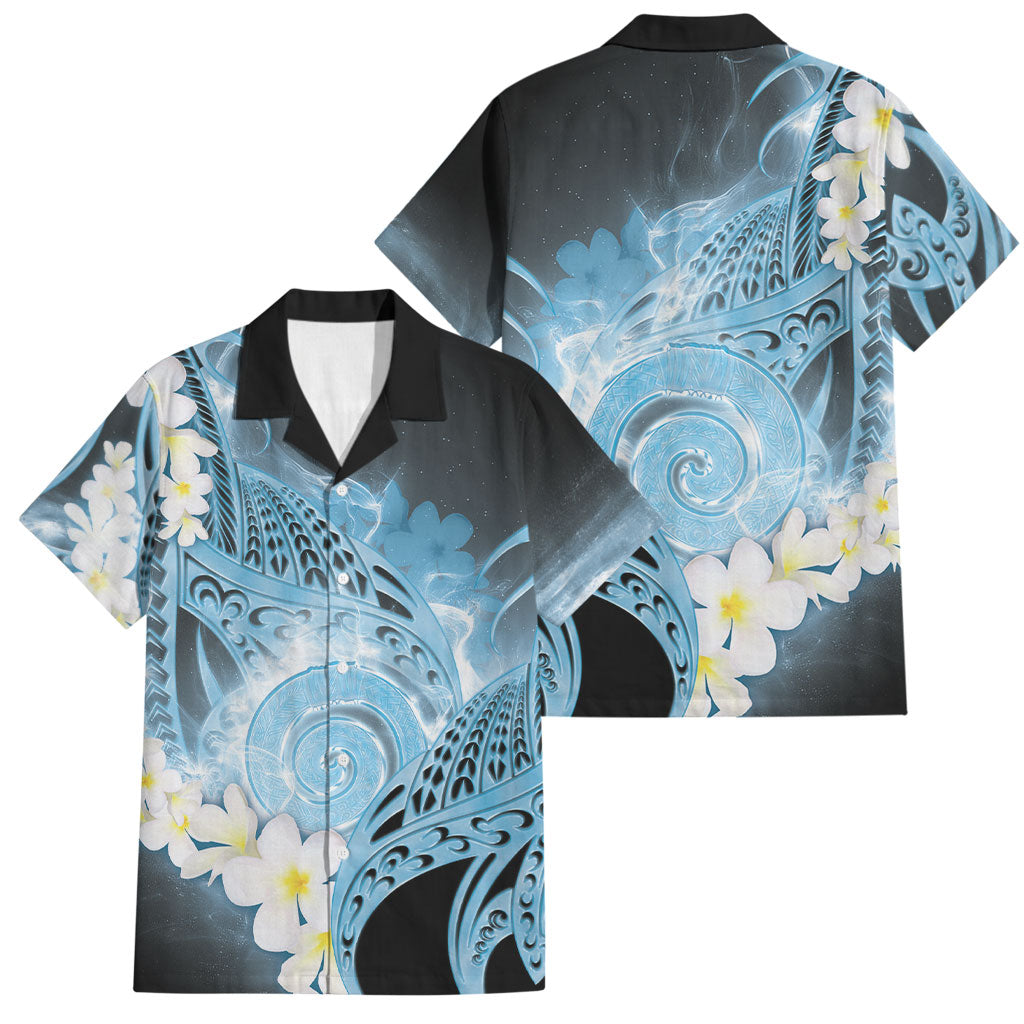 Piko Hawaiian Family Matching Tank Maxi Dress and Hawaiian Shirt Blue Galaxy Spiral Plumeria Tribal Patterns