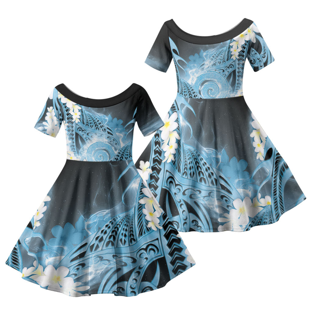 Piko Hawaiian Family Matching Tank Maxi Dress and Hawaiian Shirt Blue Galaxy Spiral Plumeria Tribal Patterns