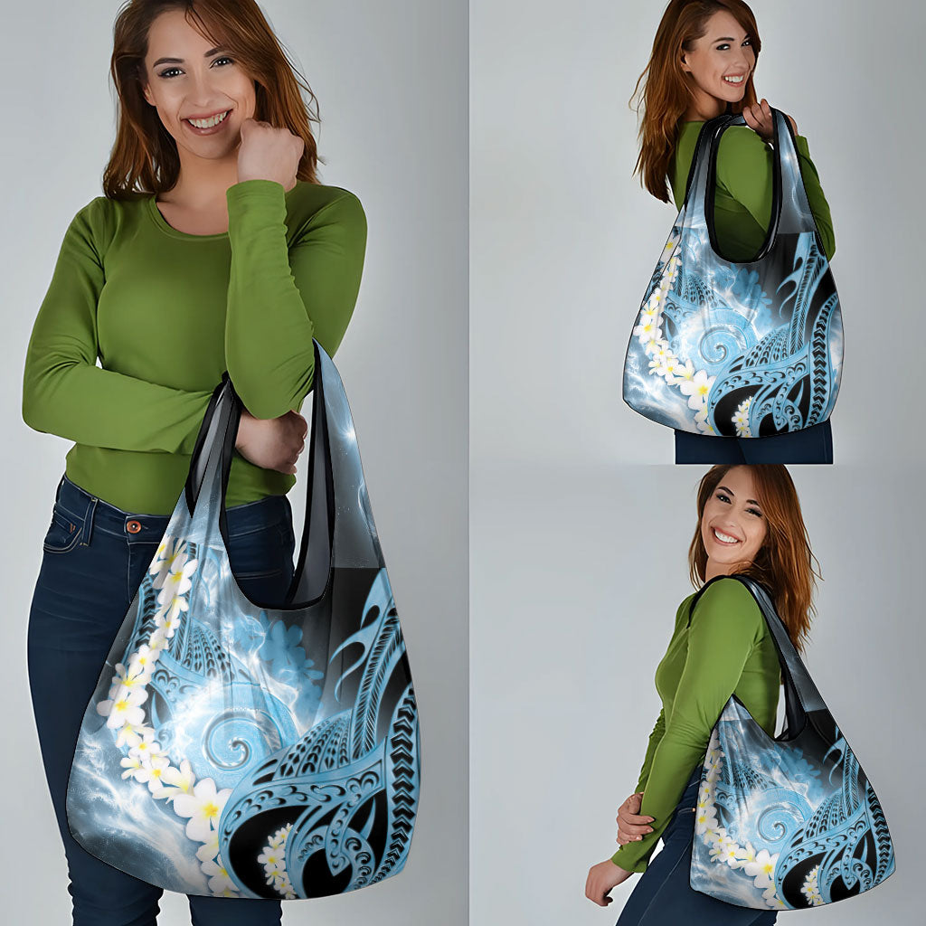 Piko Hawaiian Grocery Bag Blue Galaxy Spiral Plumeria Tribal Patterns