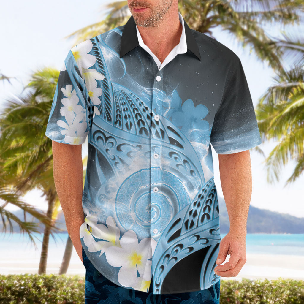 Piko Hawaiian Hawaiian Shirt Blue Galaxy Spiral Plumeria Tribal Patterns