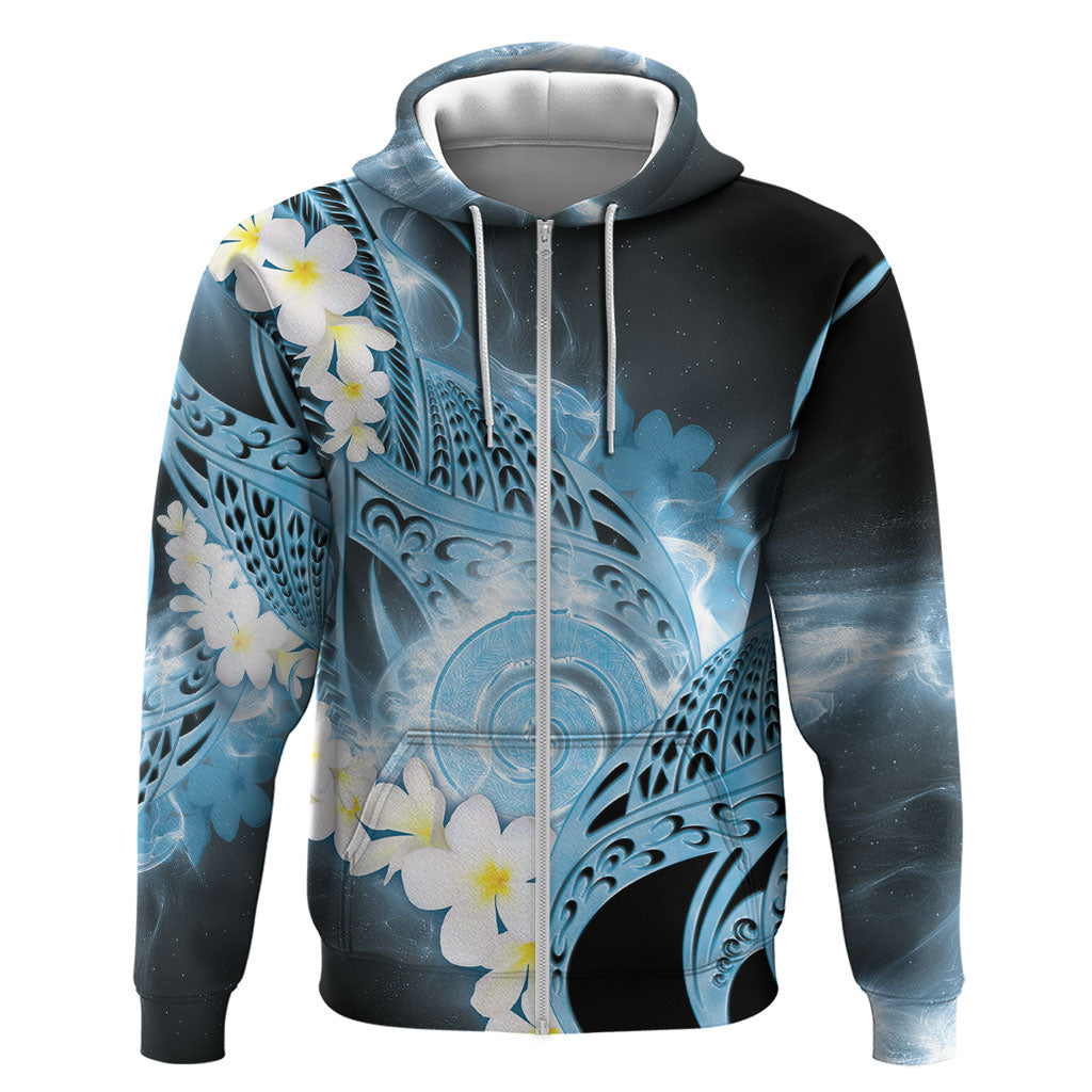 Piko Hawaiian Hoodie Blue Galaxy Spiral Plumeria Tribal Patterns