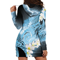 Piko Hawaiian Hoodie Dress Blue Galaxy Spiral Plumeria Tribal Patterns