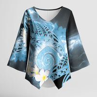 Piko Hawaiian Kimono Sleeve Blouse Blue Galaxy Spiral Plumeria Tribal Patterns