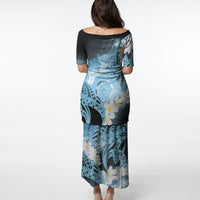 Piko Hawaiian Puletasi Blue Galaxy Spiral Plumeria Tribal Patterns