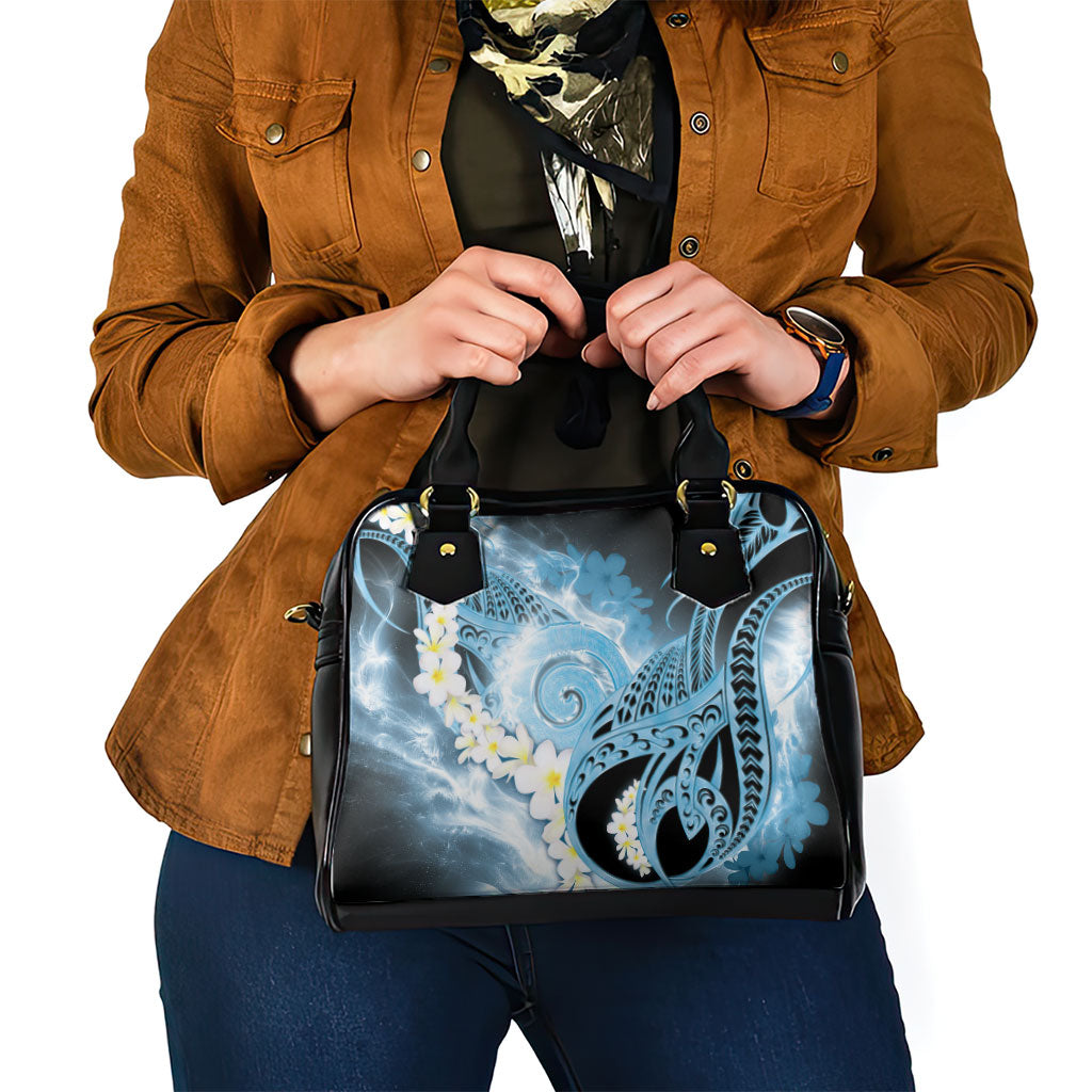Piko Hawaiian Shoulder Handbag Blue Galaxy Spiral Plumeria Tribal Patterns