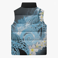 Piko Hawaiian Sleeveless Puffer Jacket Blue Galaxy Spiral Plumeria Tribal Patterns