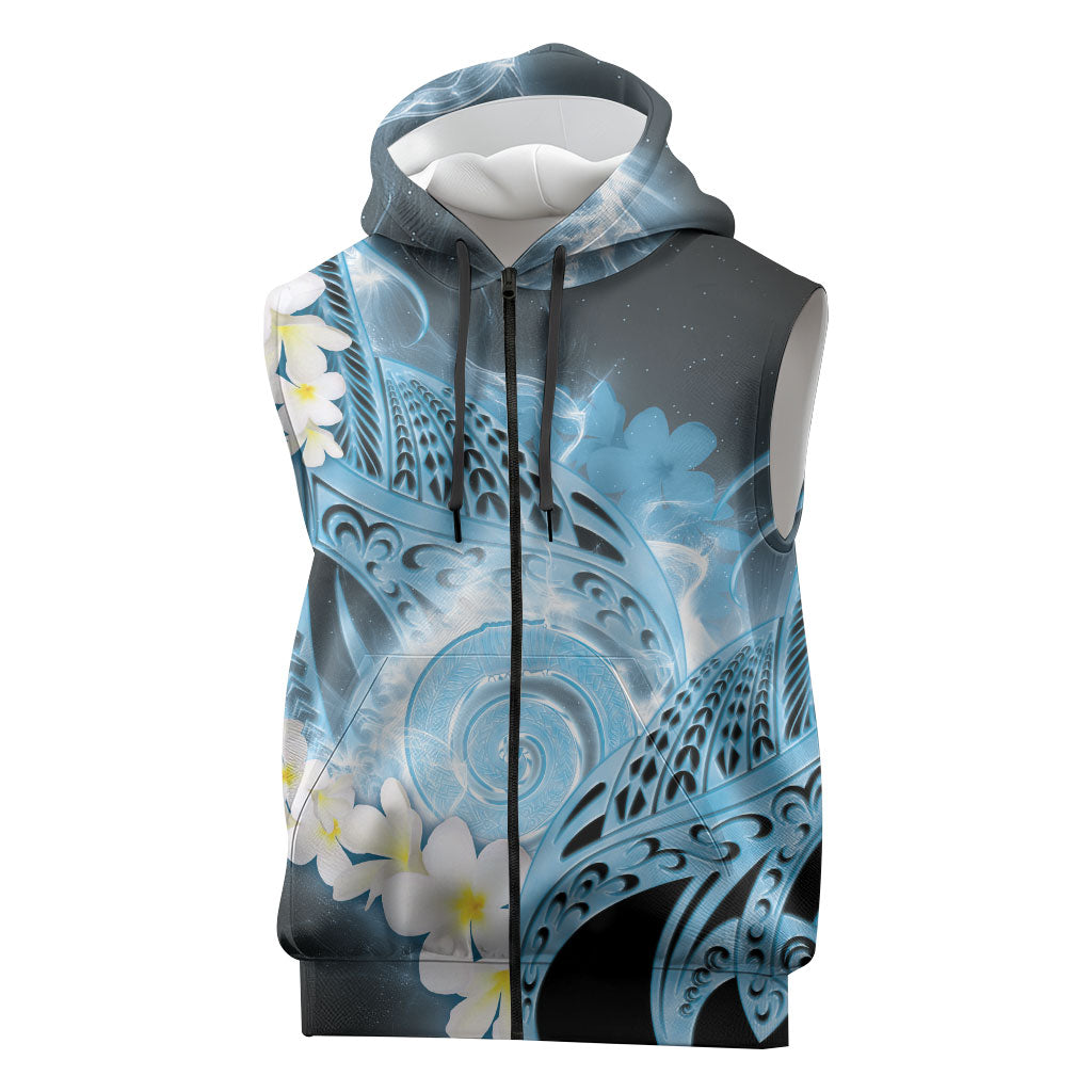 Piko Hawaiian Sleeveless Zip Hoodie Blue Galaxy Spiral Plumeria Tribal Patterns