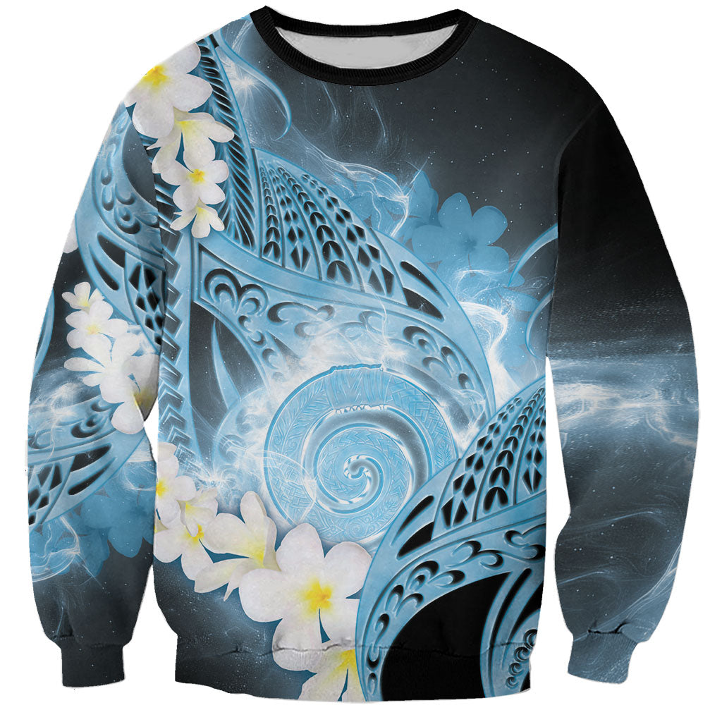 Piko Hawaiian Sweatshirt Blue Galaxy Spiral Plumeria Tribal Patterns