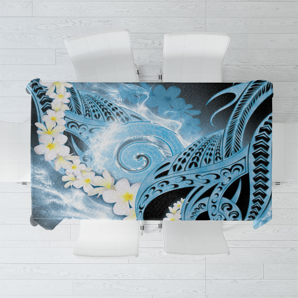 Piko Hawaiian Tablecloth Blue Galaxy Spiral Plumeria Tribal Patterns