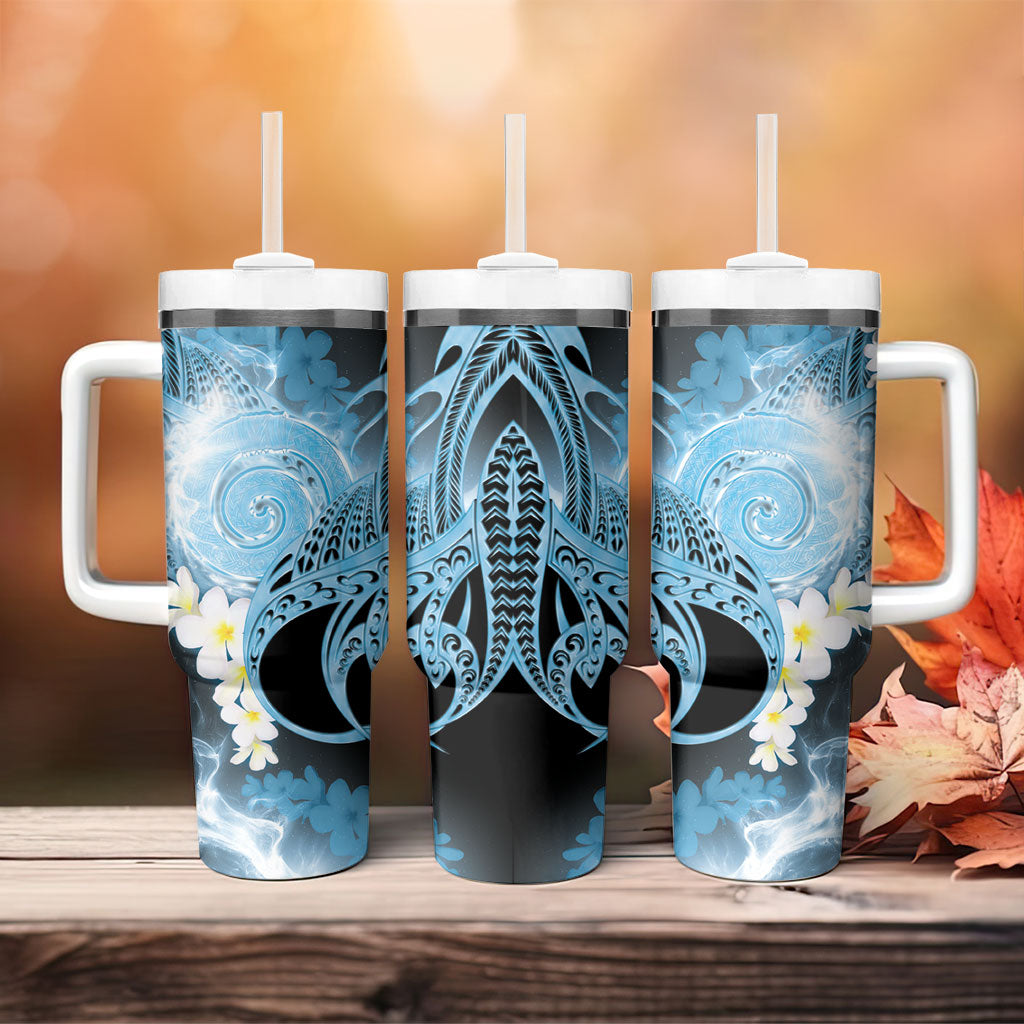Piko Hawaiian Tumbler With Handle Blue Galaxy Spiral Plumeria Tribal Patterns