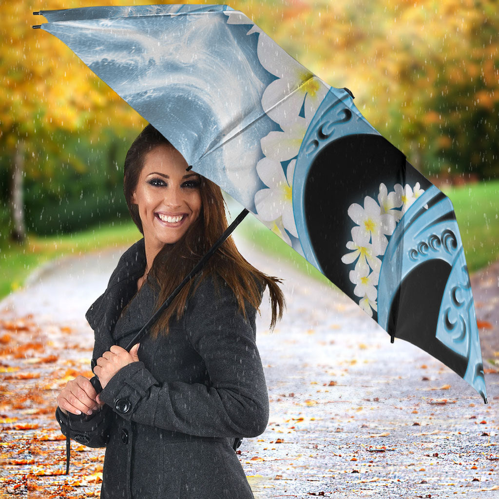 Piko Hawaiian Umbrella Blue Galaxy Spiral Plumeria Tribal Patterns