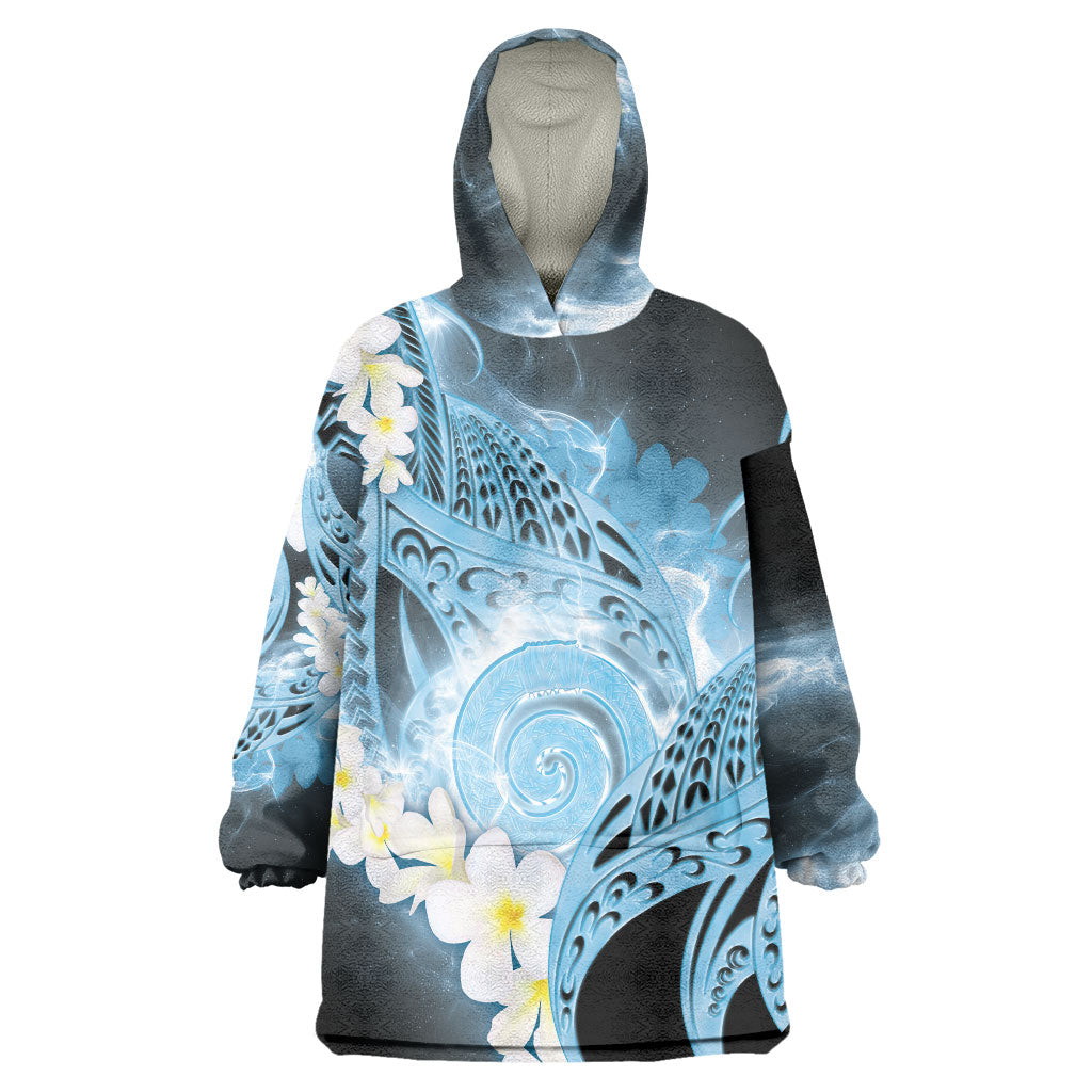Piko Hawaiian Wearable Blanket Hoodie Blue Galaxy Spiral Plumeria Tribal Patterns