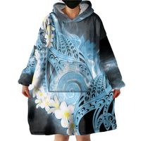 Piko Hawaiian Wearable Blanket Hoodie Blue Galaxy Spiral Plumeria Tribal Patterns