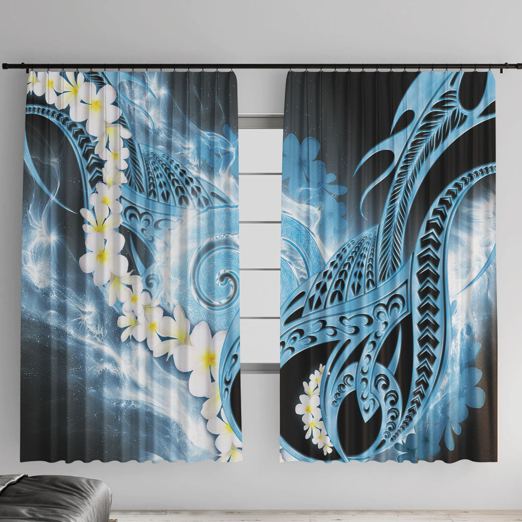 Piko Hawaiian Window Curtain Blue Galaxy Spiral Plumeria Tribal Patterns