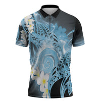 Piko Hawaiian Zipper Polo Shirt Blue Galaxy Spiral Plumeria Tribal Patterns