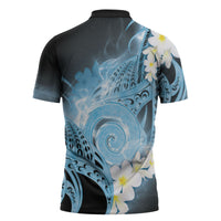 Piko Hawaiian Zipper Polo Shirt Blue Galaxy Spiral Plumeria Tribal Patterns