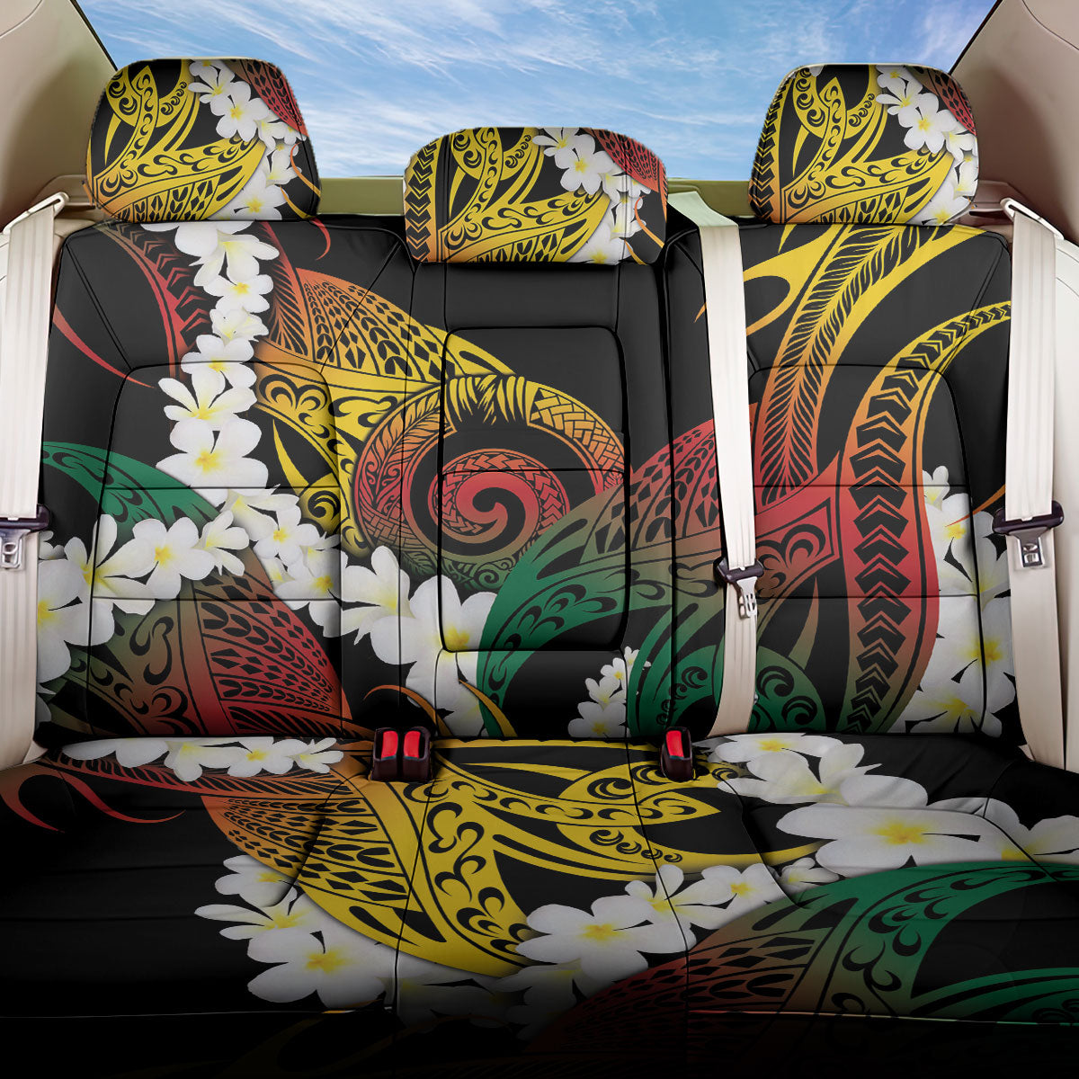Piko Hawaiian Back Car Seat Cover Gradient Spiral Plumeria Tribal Patterns