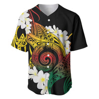 Piko Hawaiian Baseball Jersey Gradient Spiral Plumeria Tribal Patterns