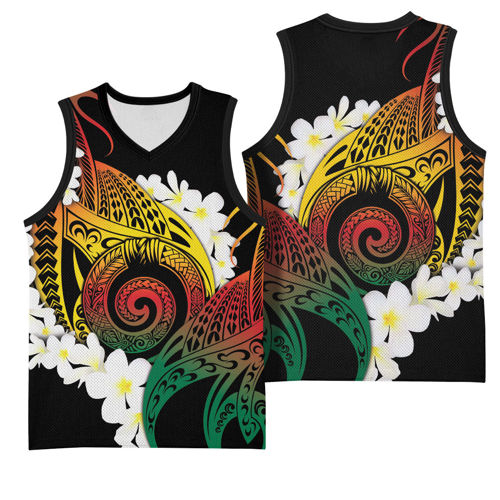 Piko Hawaiian Basketball Jersey Gradient Spiral Plumeria Tribal Patterns