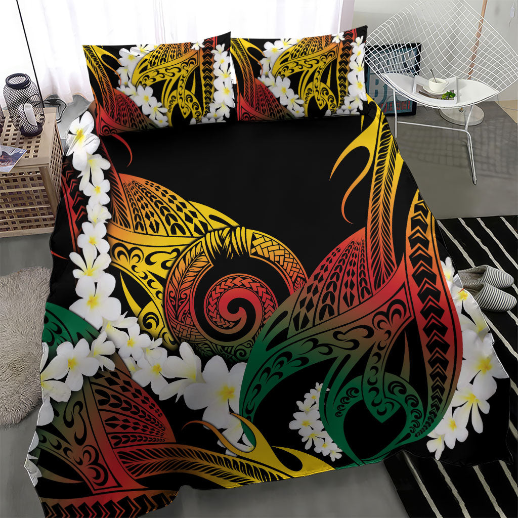 Piko Hawaiian Bedding Set Gradient Spiral Plumeria Tribal Patterns