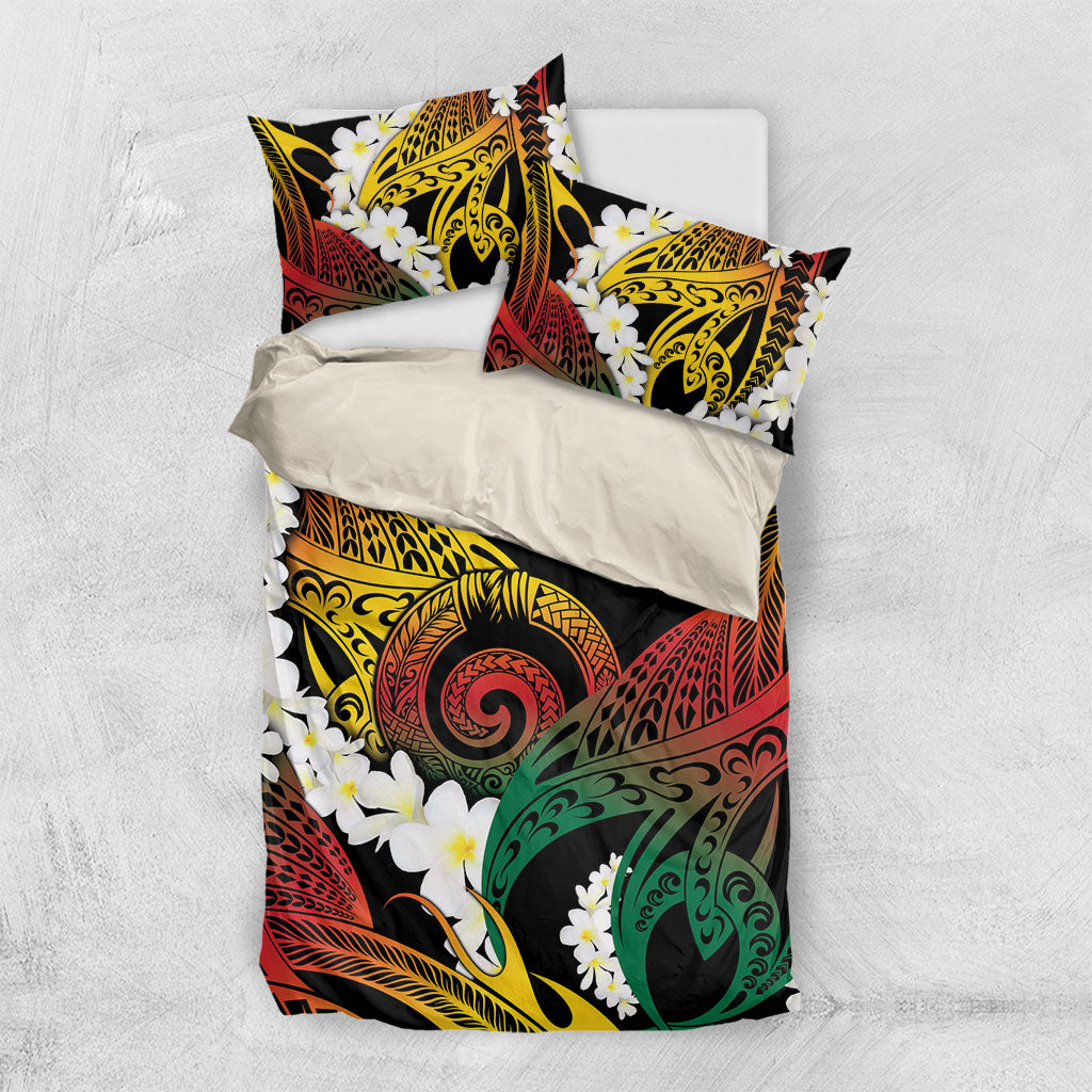 Piko Hawaiian Bedding Set Gradient Spiral Plumeria Tribal Patterns