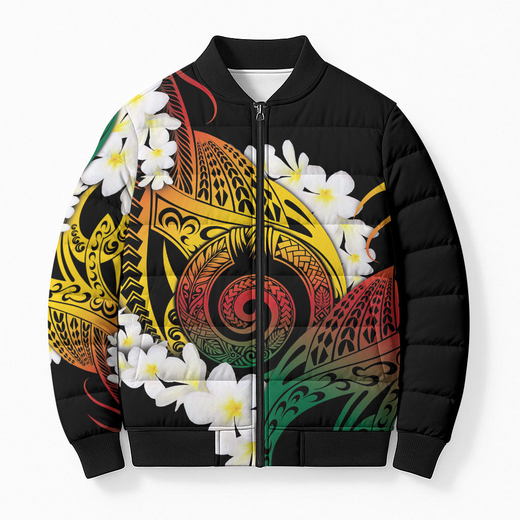 Piko Hawaiian Bomber Puffer Jacket Gradient Spiral Plumeria Tribal Patterns