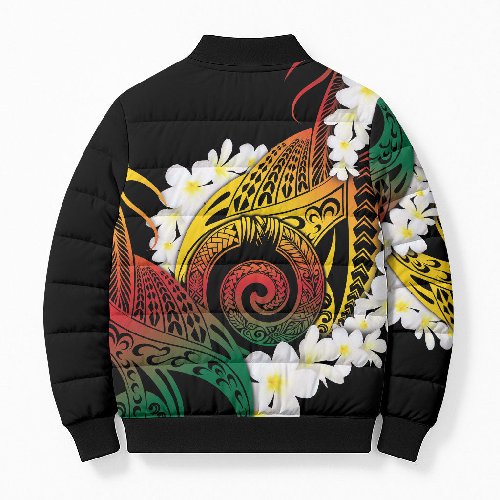 Piko Hawaiian Bomber Puffer Jacket Gradient Spiral Plumeria Tribal Patterns