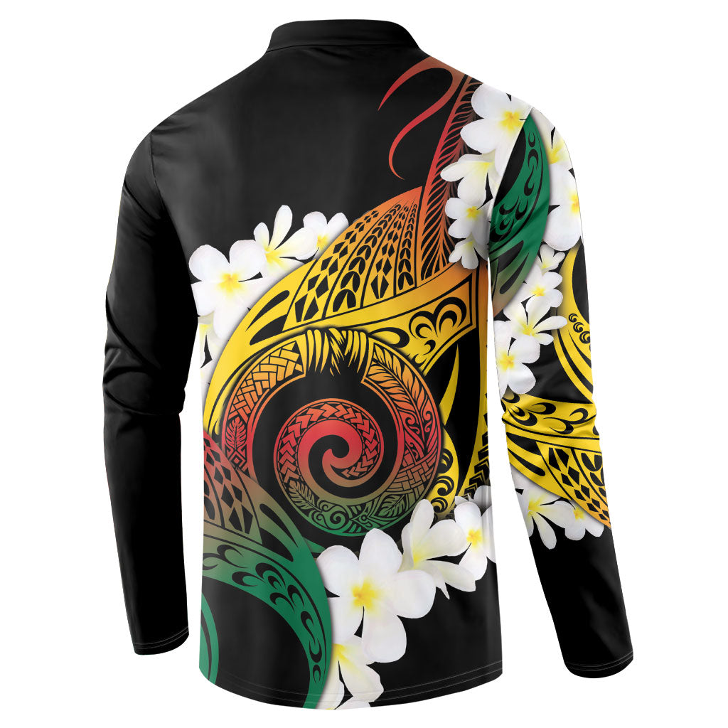 Piko Hawaiian Button Sweatshirt Gradient Spiral Plumeria Tribal Patterns