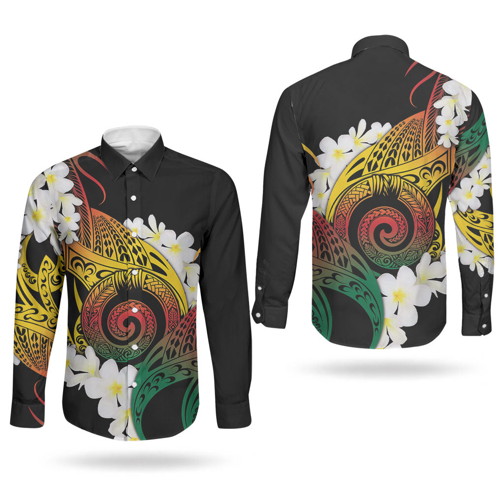 Piko Hawaiian Couples Matching Mermaid Dress and Long Sleeve Button Shirt Gradient Spiral Plumeria Tribal Patterns