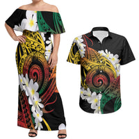 Piko Hawaiian Couples Matching Off Shoulder Maxi Dress and Hawaiian Shirt Gradient Spiral Plumeria Tribal Patterns
