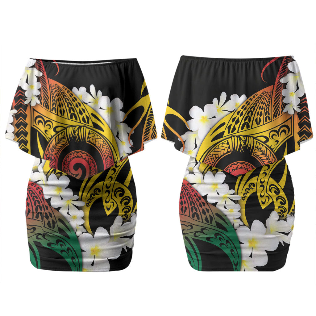 Piko Hawaiian Couples Matching Off Shoulder Short Dress and Hawaiian Shirt Gradient Spiral Plumeria Tribal Patterns