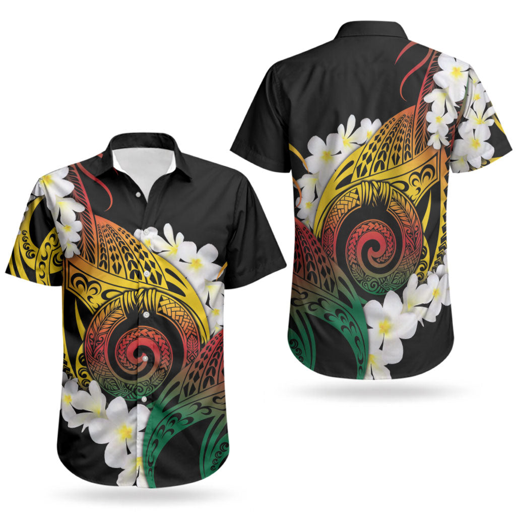 Piko Hawaiian Couples Matching Short Sleeve Bodycon Dress and Hawaiian Shirt Gradient Spiral Plumeria Tribal Patterns