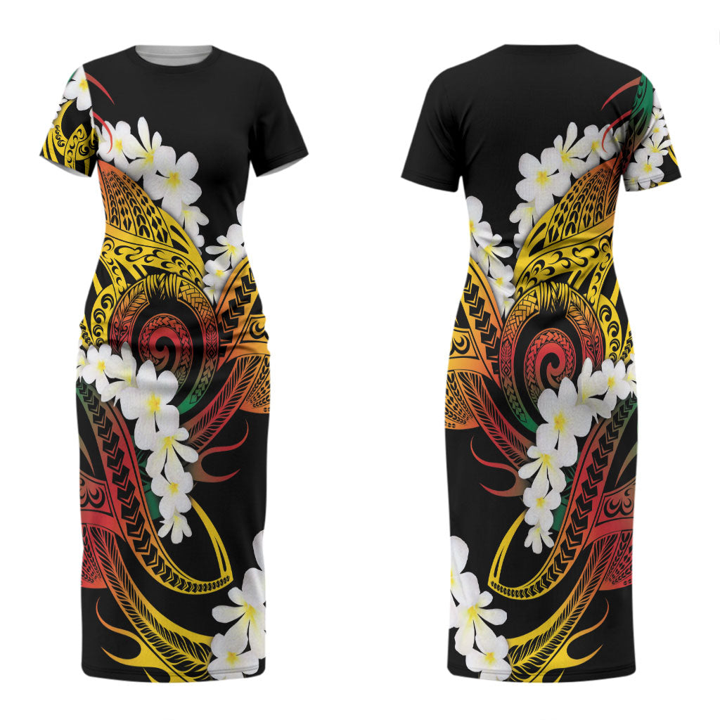 Piko Hawaiian Couples Matching Short Sleeve Bodycon Dress and Hawaiian Shirt Gradient Spiral Plumeria Tribal Patterns