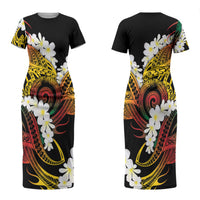 Piko Hawaiian Couples Matching Short Sleeve Bodycon Dress and Long Sleeve Button Shirt Gradient Spiral Plumeria Tribal Patterns
