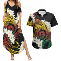 Piko Hawaiian Couples Matching Summer Maxi Dress and Hawaiian Shirt Gradient Spiral Plumeria Tribal Patterns
