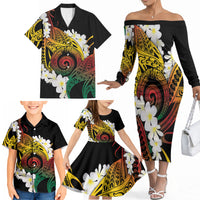 Piko Hawaiian Family Matching Off The Shoulder Long Sleeve Dress and Hawaiian Shirt Gradient Spiral Plumeria Tribal Patterns