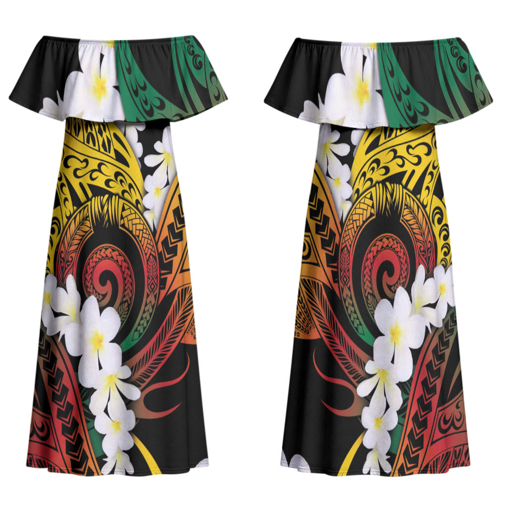 Piko Hawaiian Family Matching Off Shoulder Maxi Dress and Hawaiian Shirt Gradient Spiral Plumeria Tribal Patterns