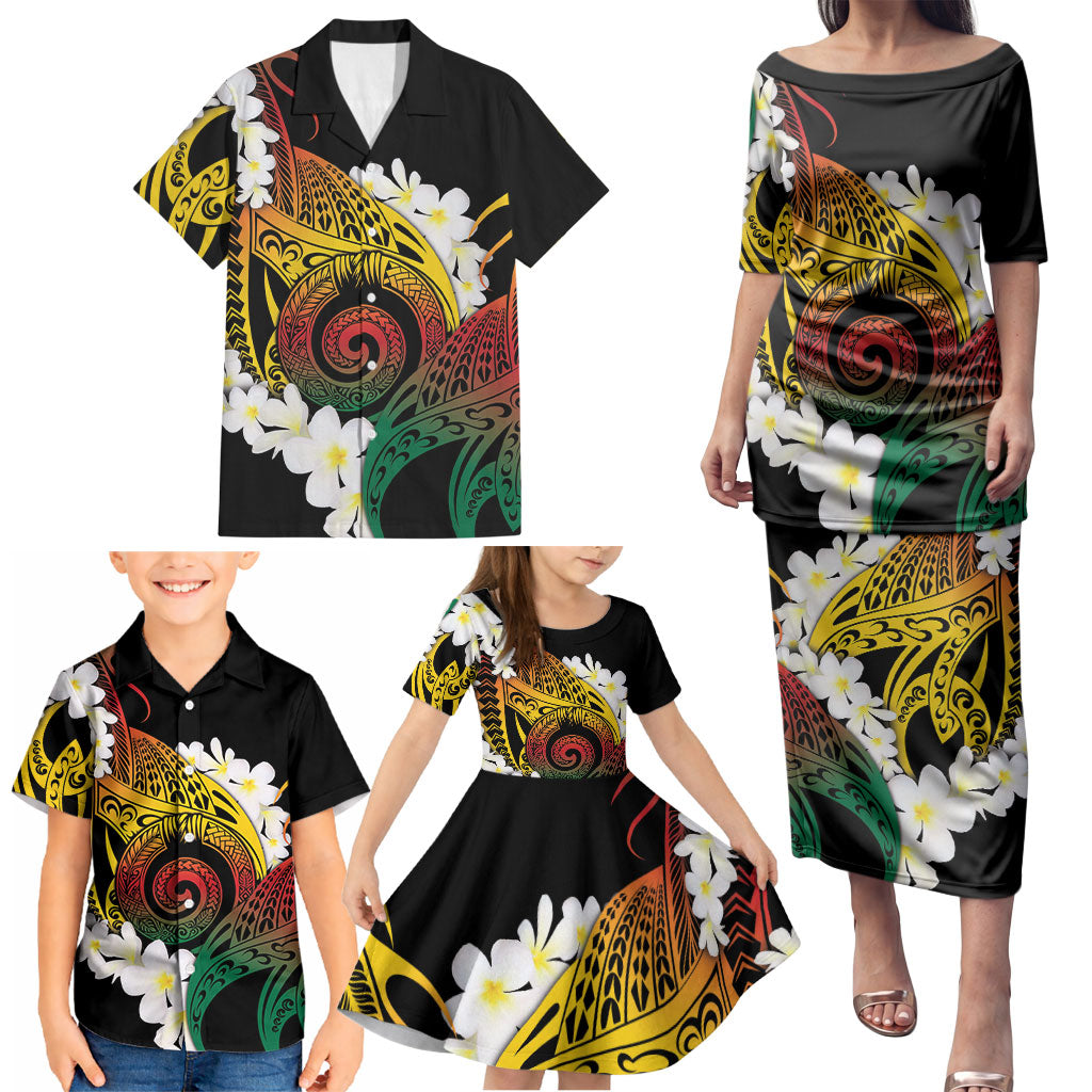 Piko Hawaiian Family Matching Puletasi and Hawaiian Shirt Gradient Spiral Plumeria Tribal Patterns