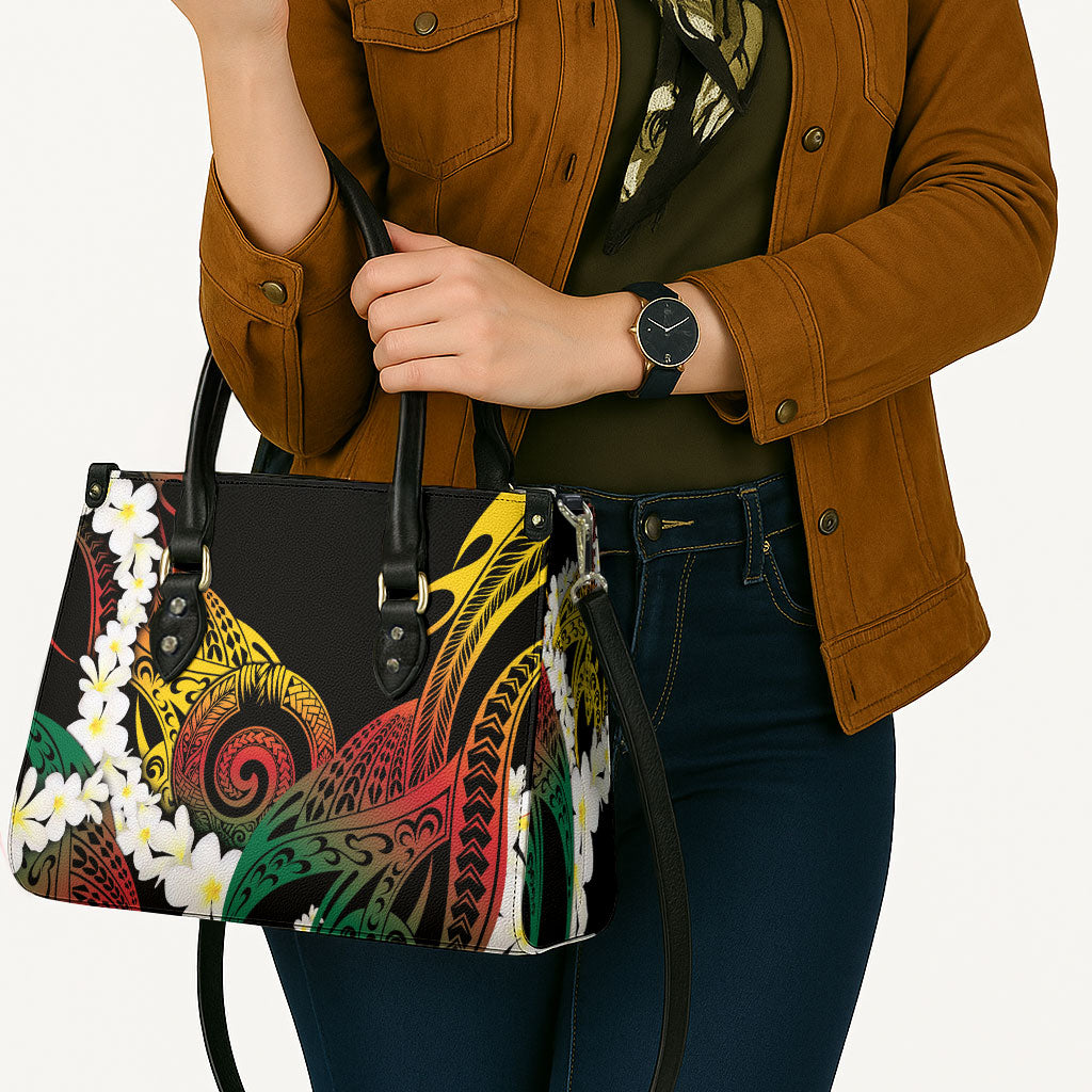 Piko Hawaiian Leather Bag Gradient Spiral Plumeria Tribal Patterns