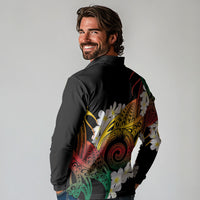 Piko Hawaiian Long Sleeve Polo Shirt Gradient Spiral Plumeria Tribal Patterns