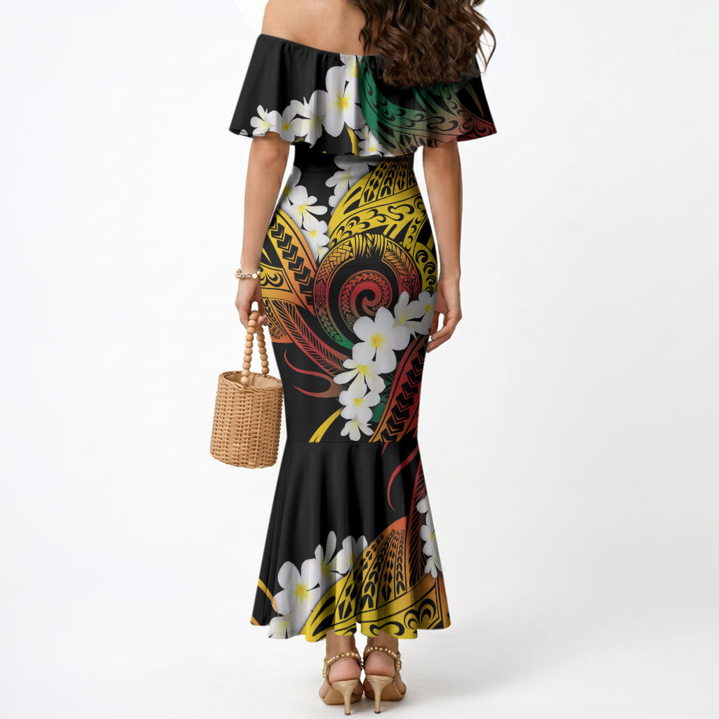 Piko Hawaiian Mermaid Dress Gradient Spiral Plumeria Tribal Patterns