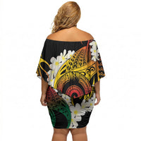 Piko Hawaiian Off Shoulder Short Dress Gradient Spiral Plumeria Tribal Patterns